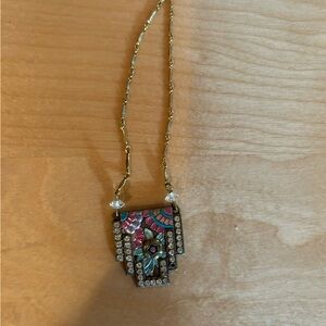 Art deco pink and gold penda necklace